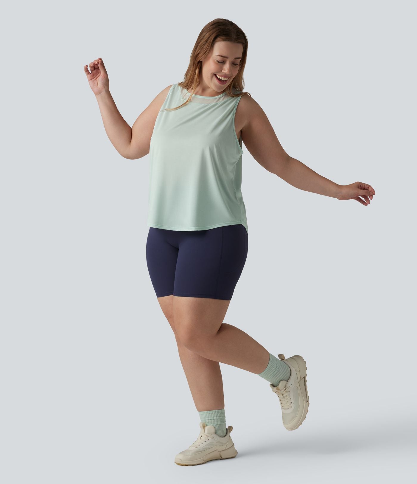 Débardeur de course grande taille ourlet arrondi empiècement en maille contrastée