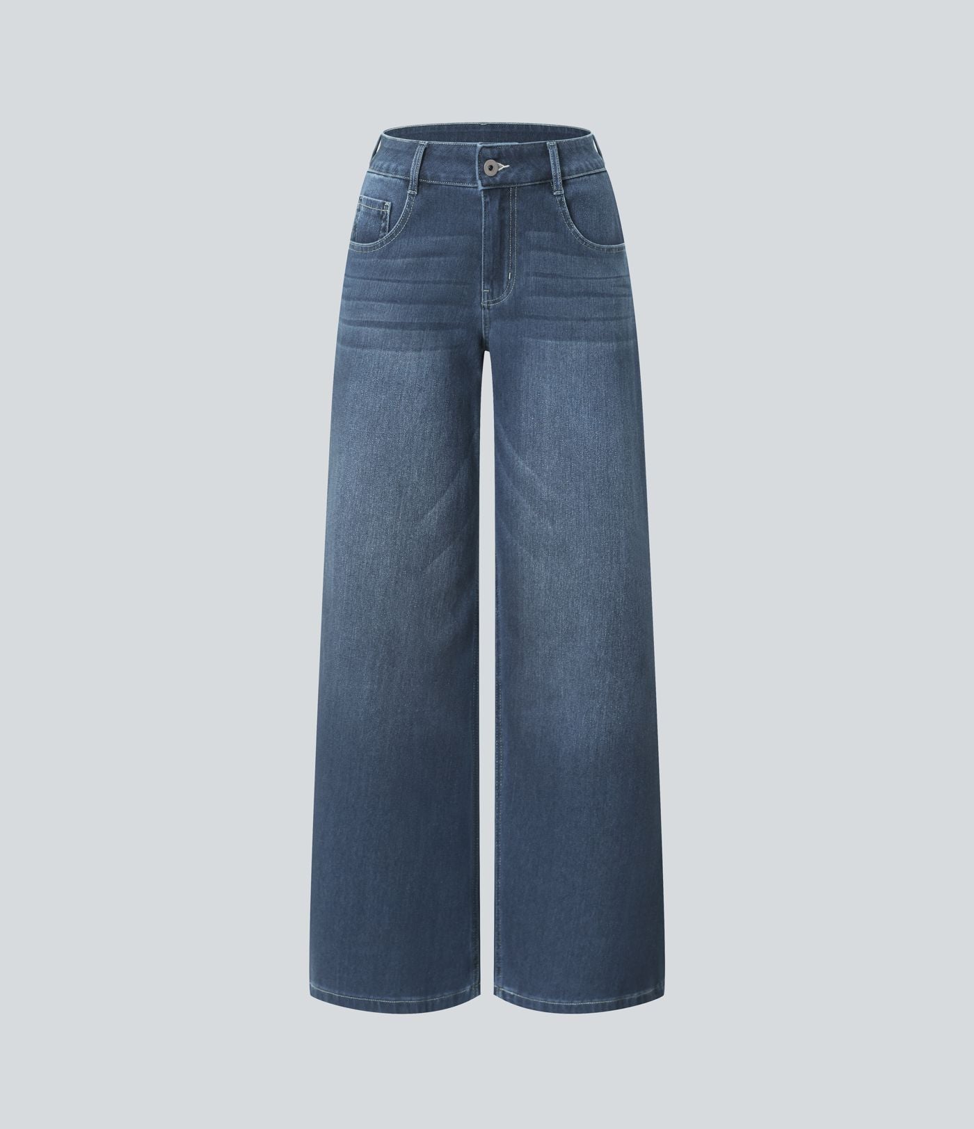 Halara Flex™ Jean Large Casual Taille Basse avec Boutons Zip Multiples Poches Lavés Élastiques et Tricotés