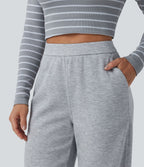 Jogging taille haute coupe droite décontracté avec poches