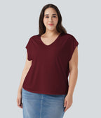T-shirt décontracté grande taille col V manches courtes