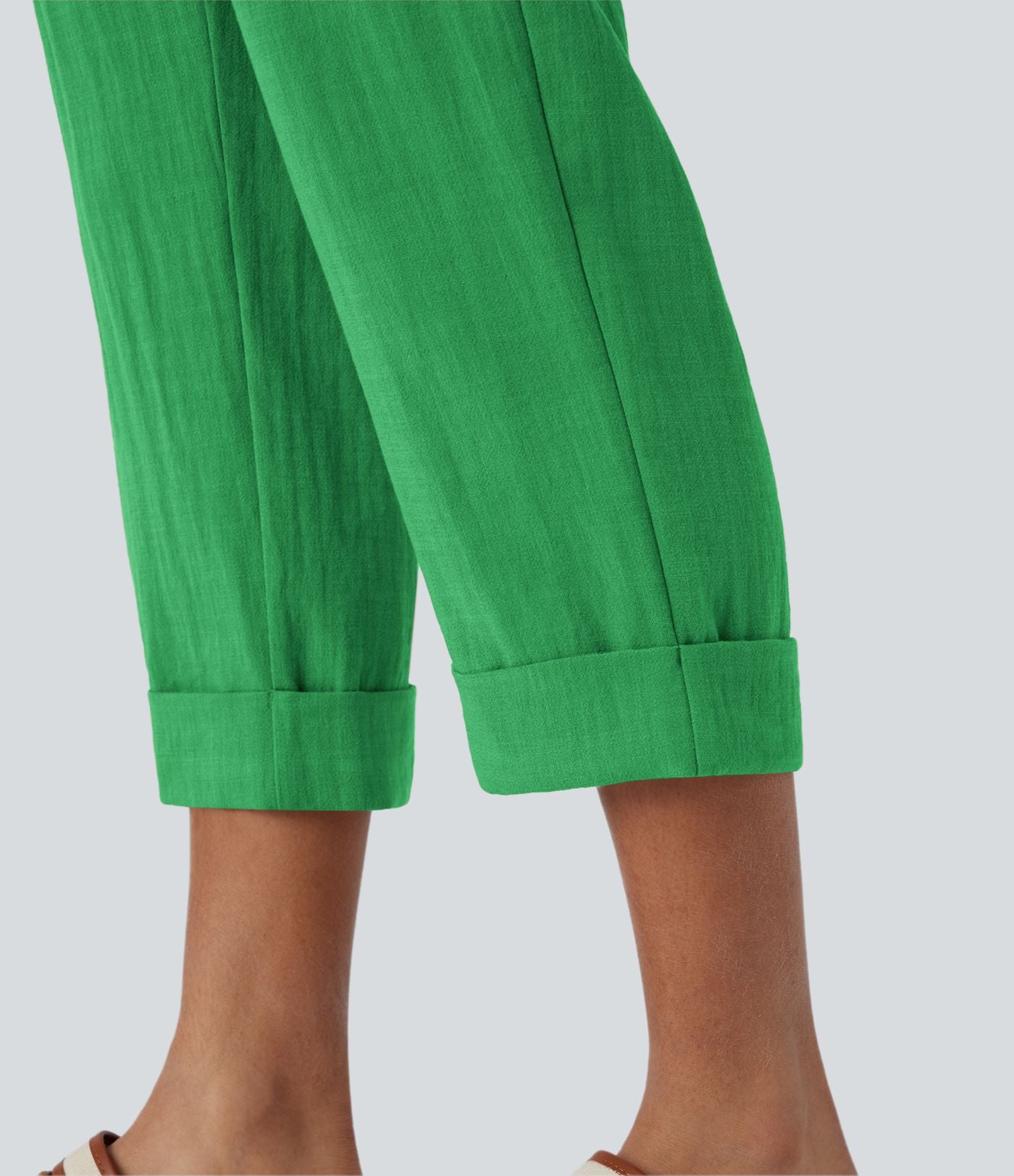 Pantalon capri effet lin taille haute avec poches zippées