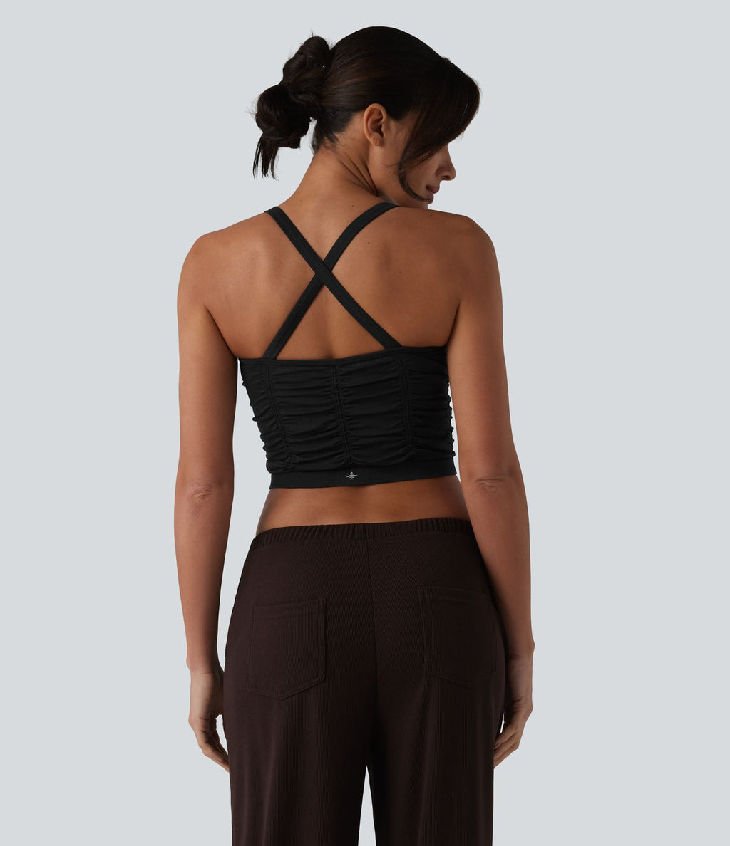 OneForm Seamless Flow Caraco de yoga crop froncé à dos croisé avec brassière intégrée sans couture