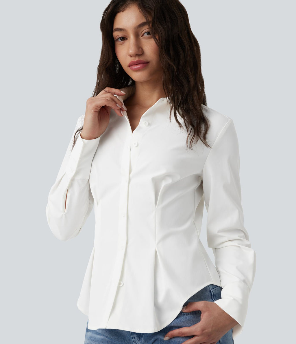 Chemise casual manches longues à ourlet arrondi