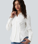 Chemise casual manches longues à ourlet arrondi