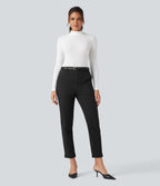 Pantalon coton 7/8 coupe ajustée taille mi-haute avec poches