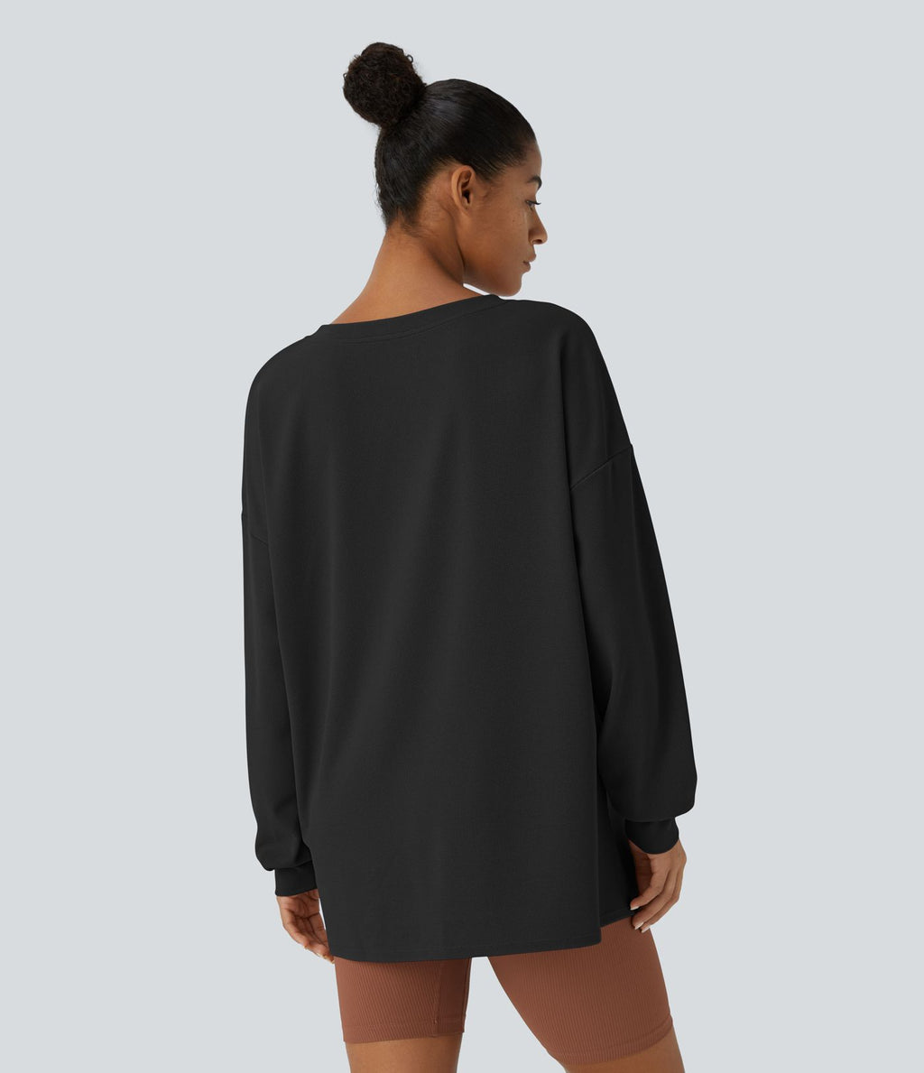 Sweat décontracté en tissu gaufré avec col en V et épaules tombantes