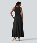 Robe longue sans manches col V avec poches