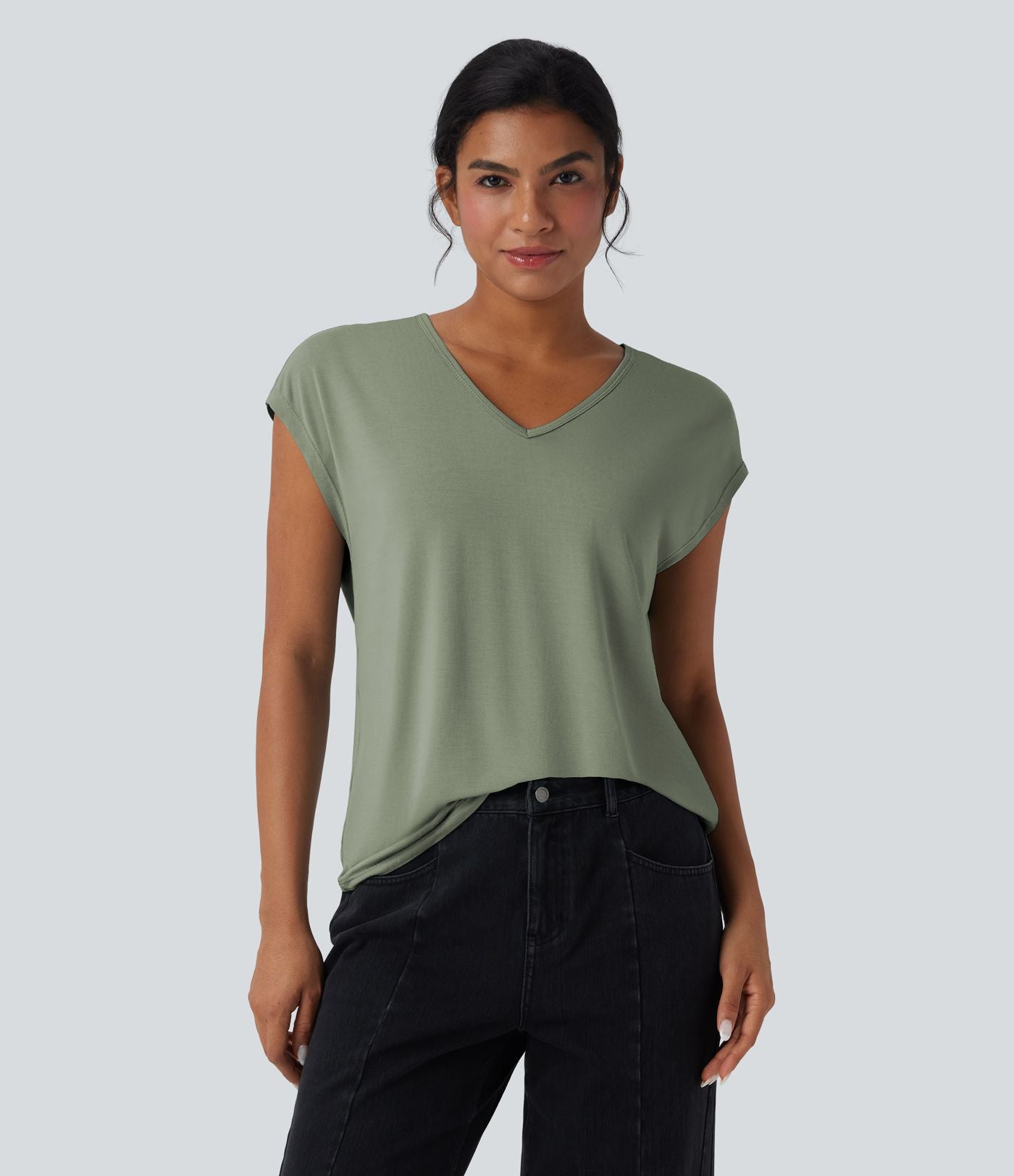 T-shirt casual col V manches courtes