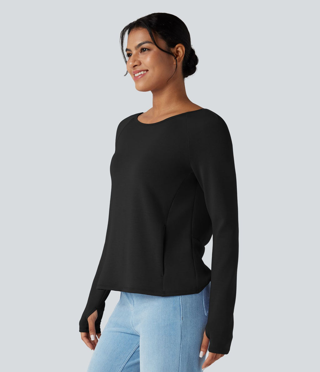 Sweat-shirt décontracté SpacerTek™ dos nu, manches longues avec trous pour les pouces, avec poches