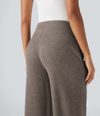 Pantalon jogging large décontracté côtelé gainant taille haute avec cordon de serrage et poches