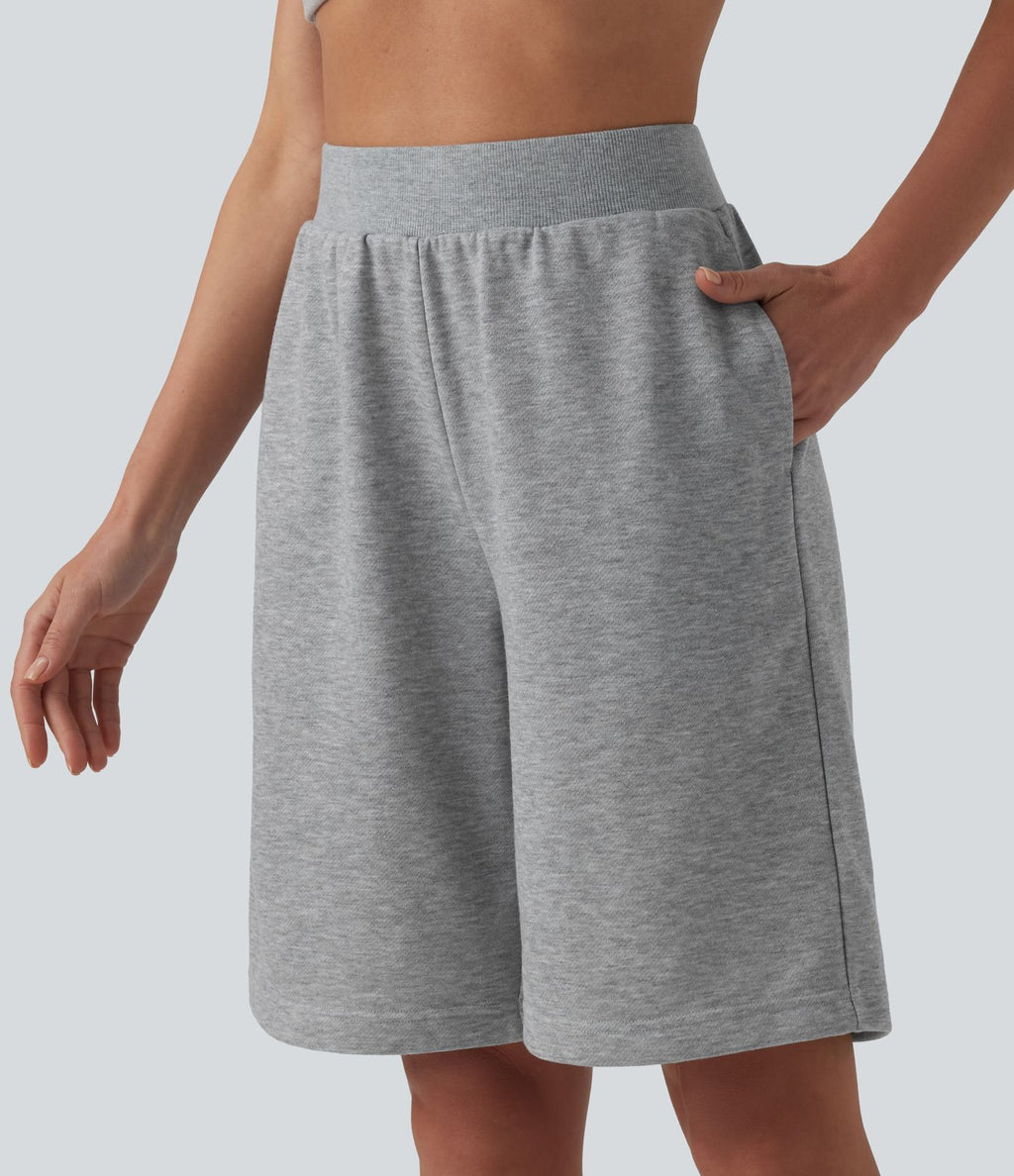 Bermuda casual ample taille mi-haute en molleton français à cordon de serrage intérieur avec poches