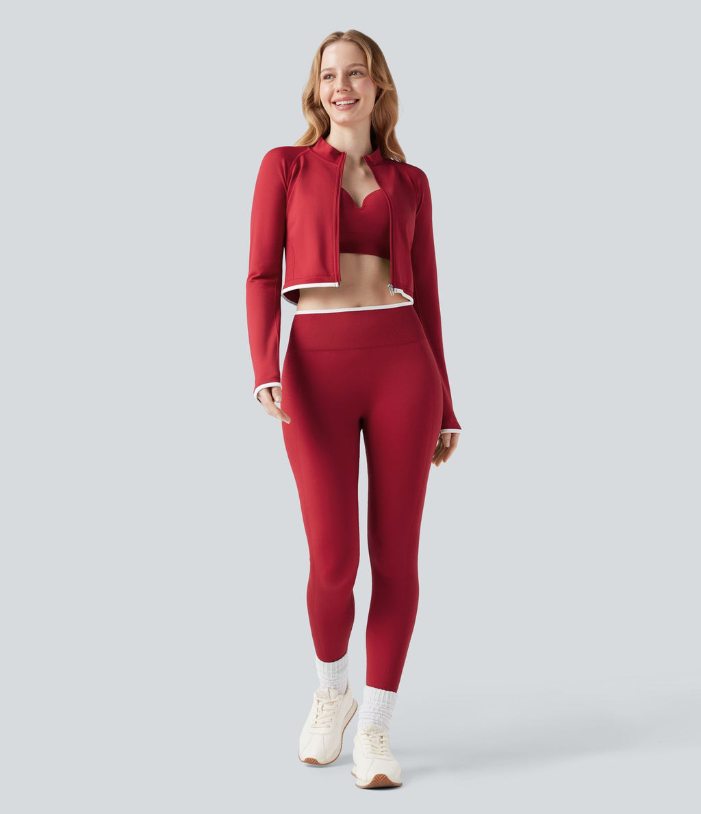 Veste yoga courte zippée col montant color block sans couture OneForm Seamless Flow