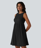 Robe courte décontractée sans manches à col rond