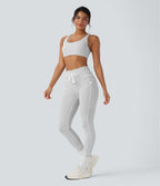 Legging de yoga rayé taille haute avec cordon de serrage et poches
