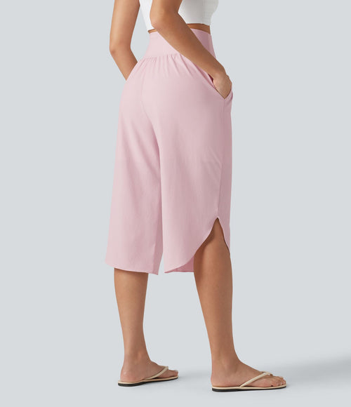 Breezeful™ Pantacourt taille haute ventre plat, ourlet arrondi, séchage rapide et poches