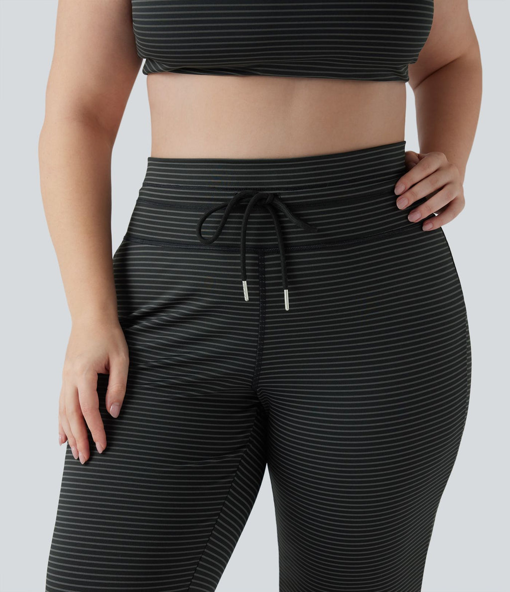 Pantalon de yoga grande taille ample taille haute à cordon, rayé, avec poches