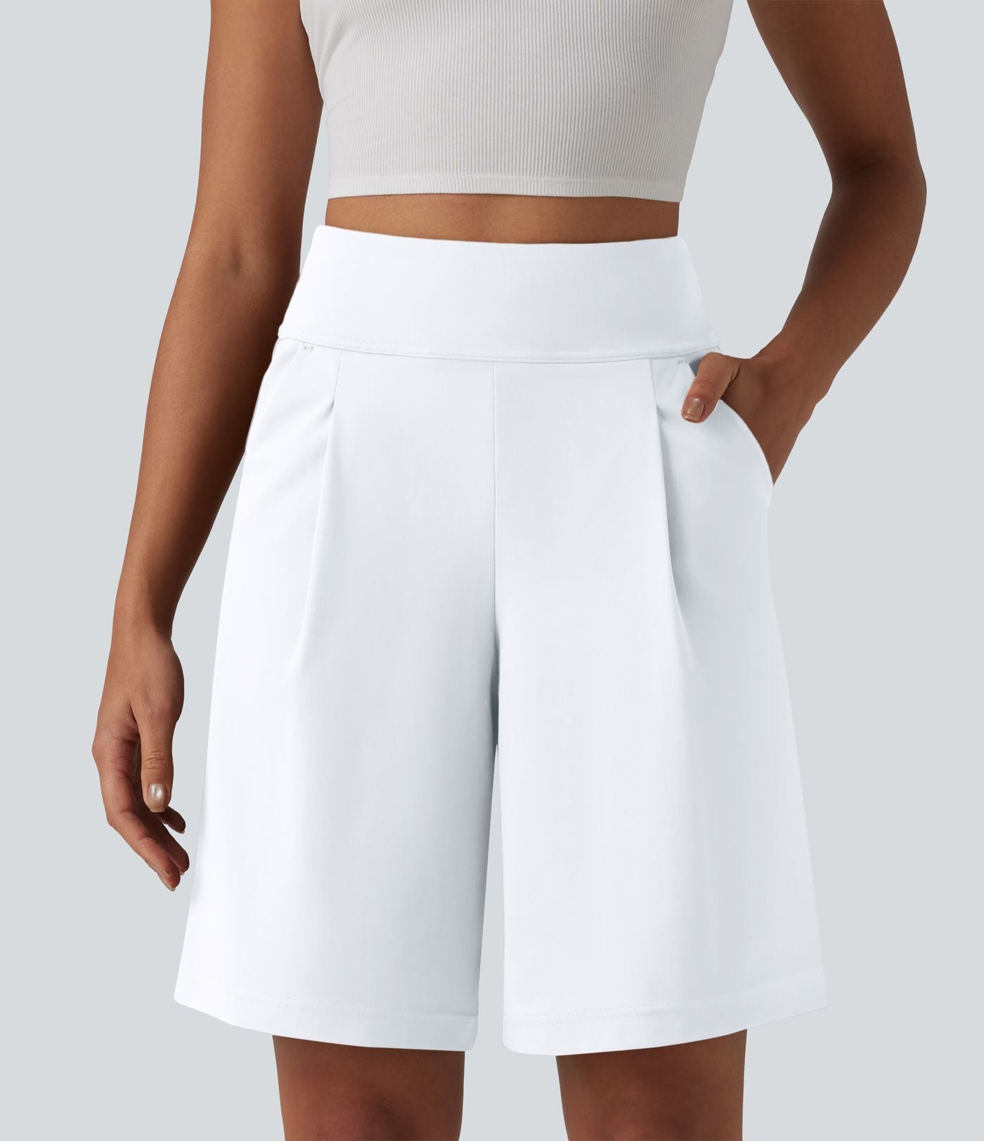 DayStretch Short tailleur bermuda plissé taille haute 25,5 cm avec poches