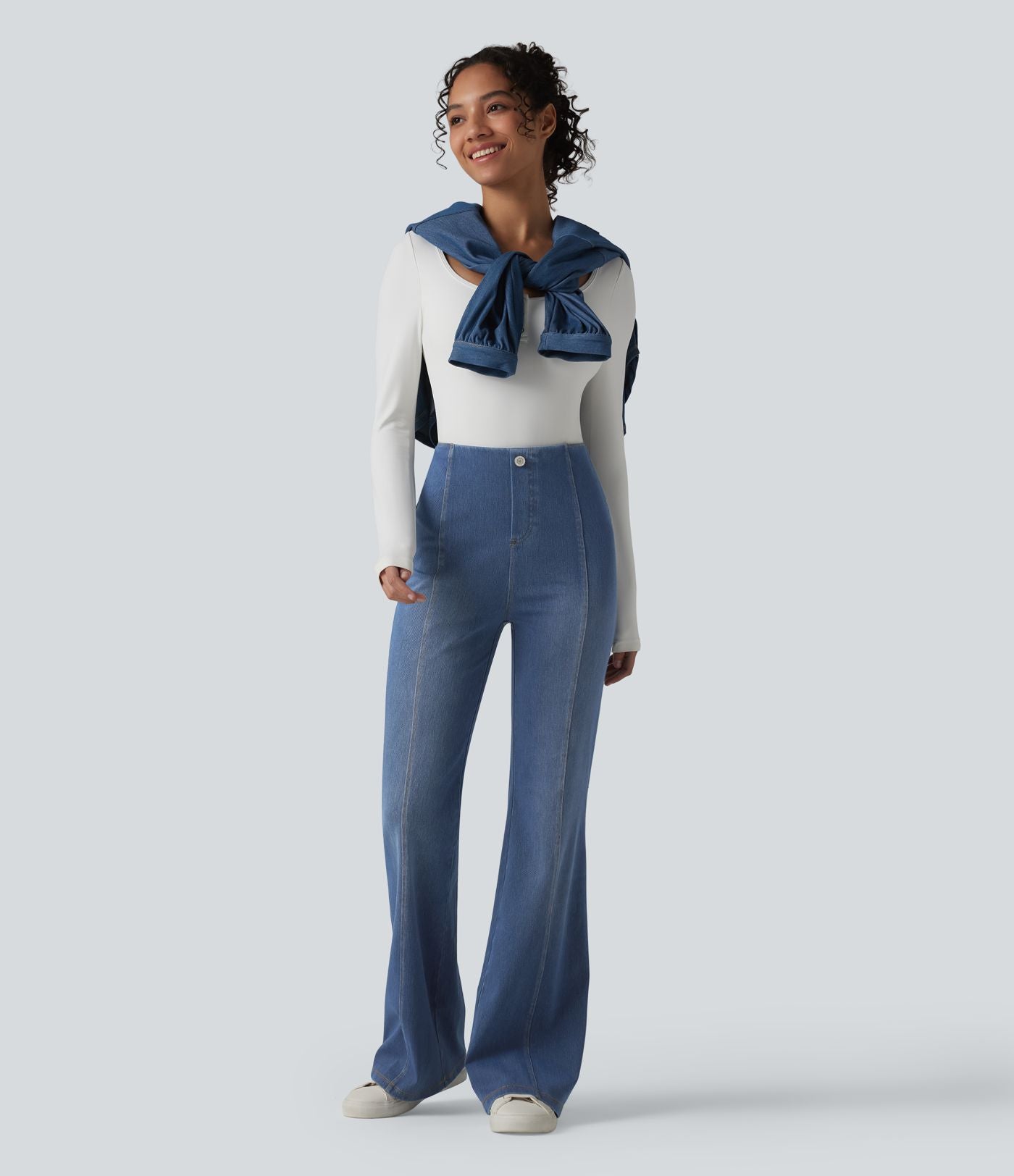 Halara Flex™ Jean évasé casual taille haute ventre plat avec poches