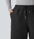 Pantalon large teddy taille mi-haute avec cordon de serrage et poches