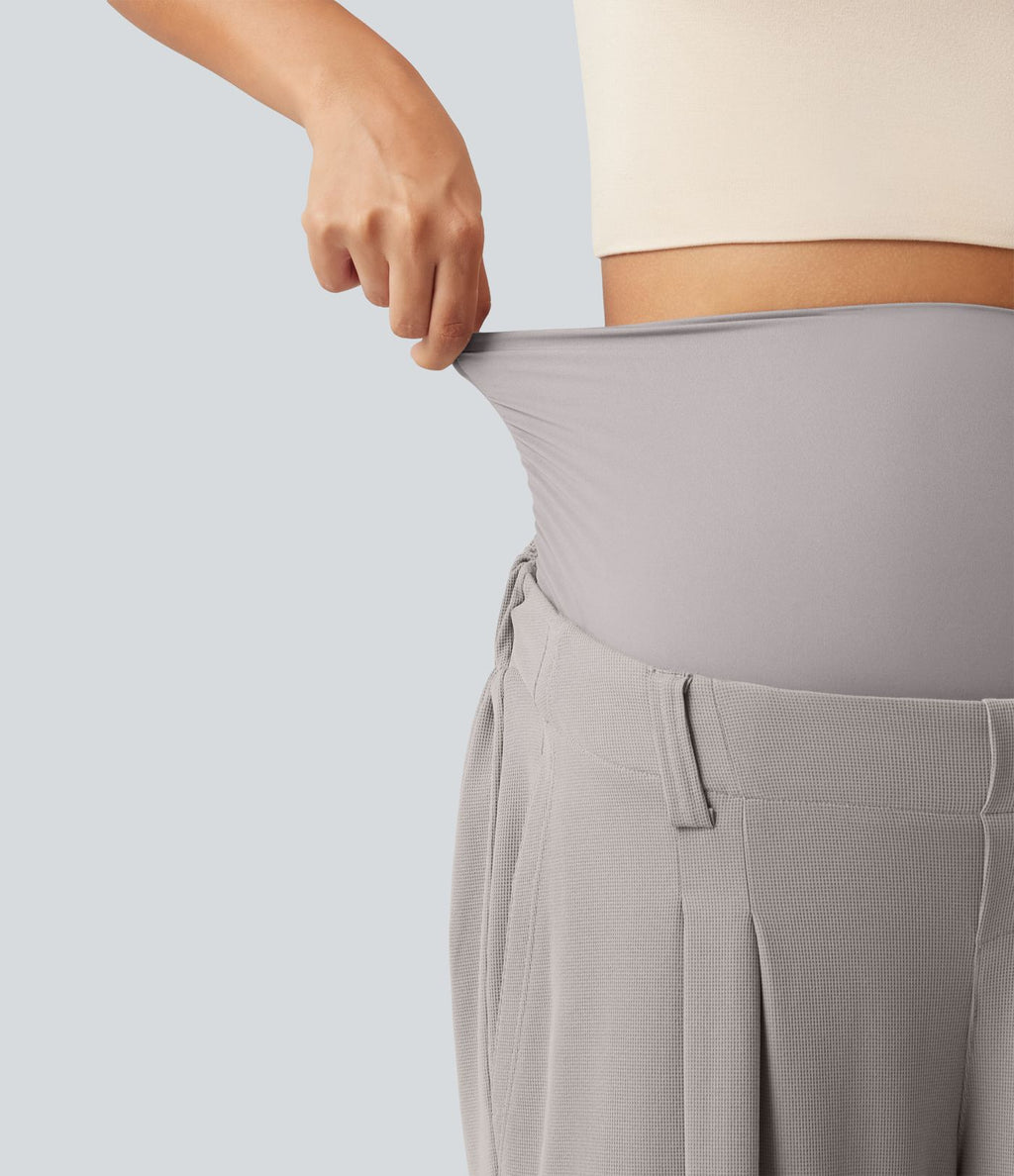 Pantalon de grossesse large esprit bureau Halara Flex™ taille très haute en tissu gaufré avec poches