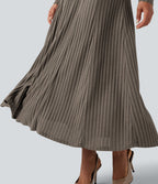 Robe longue fluide maille côtelée col henley manches longues