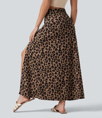 Jupe casual maxi gaufrée léopard taille haute gainante à poche