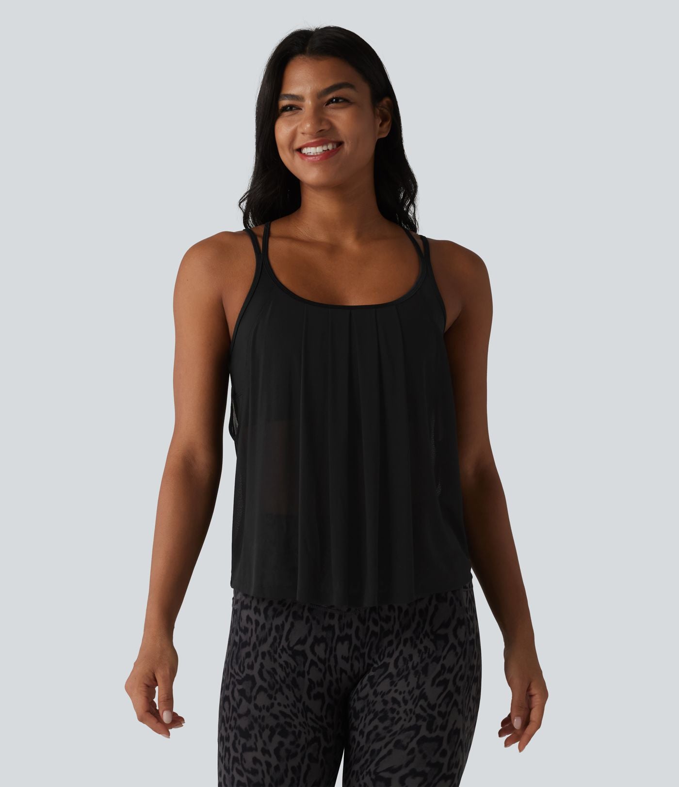 Débardeur de yoga plissé en maille contrastée avec soutien-gorge intégré