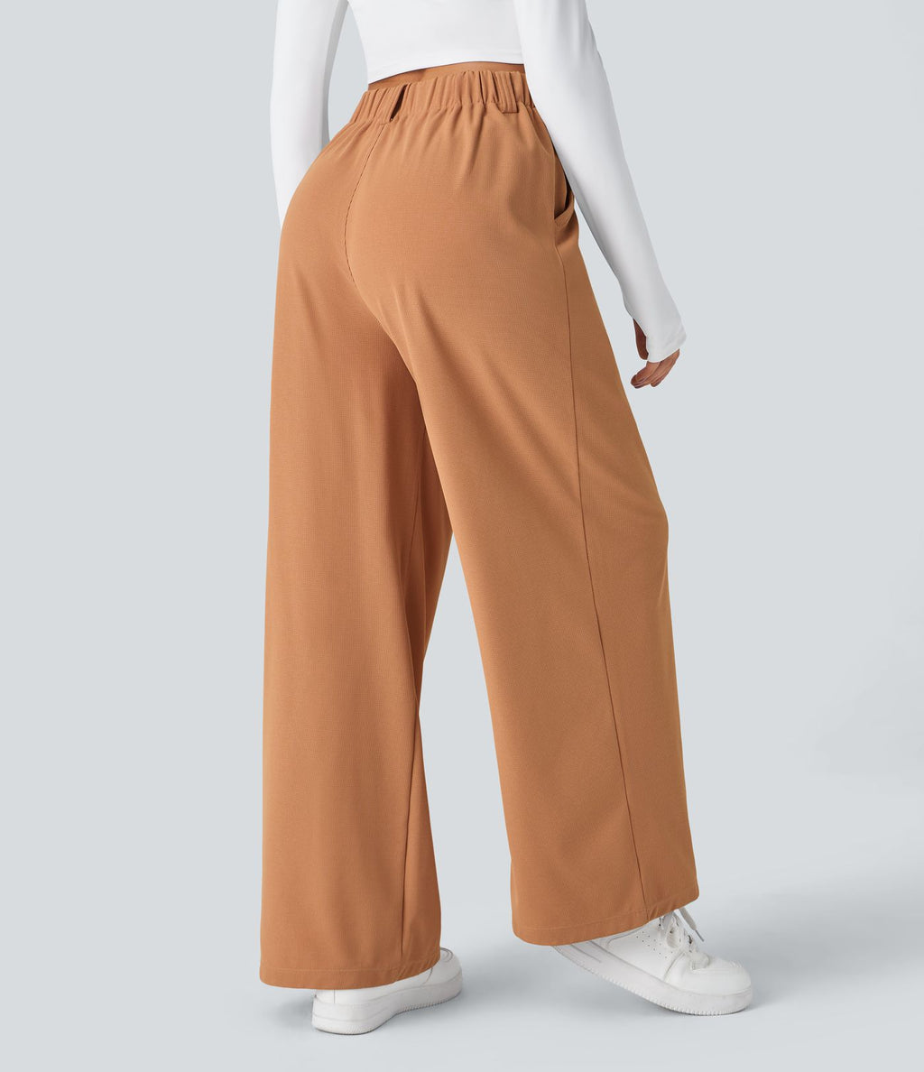 Pantalon Tailleur Large Fluide Halara Flex™ Gaufré Taille Haute Poches Latérales