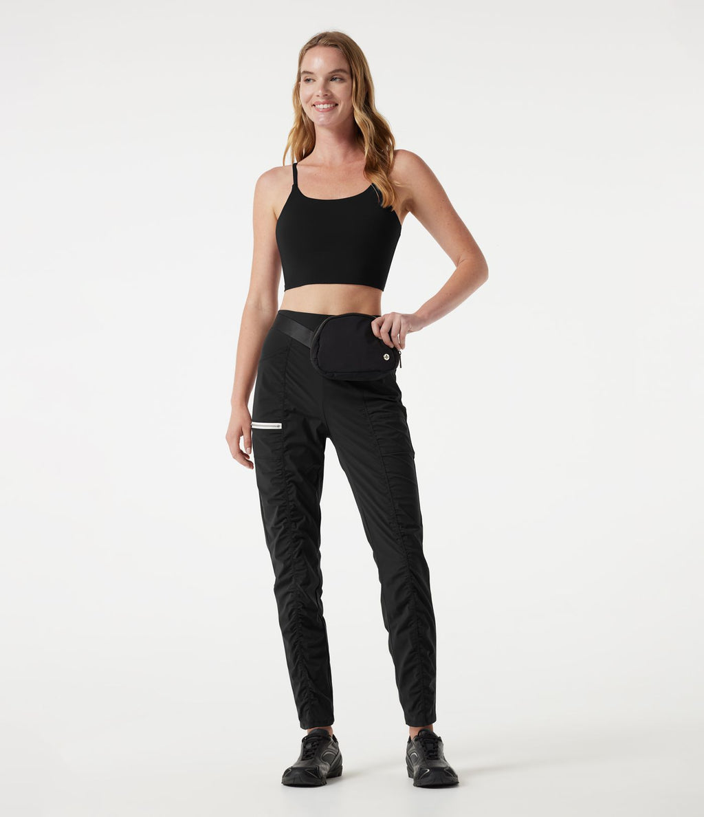 Pantalon slim de running taille haute à séchage rapide avec fronces et poches