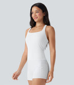 Débardeur de course crop top dos nu col carré bretelles croisées Softlyzero™ Airy Cool Touch - longueur rallongée - UPF50+