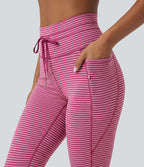 Legging de yoga rayé taille haute avec cordon de serrage et poches
