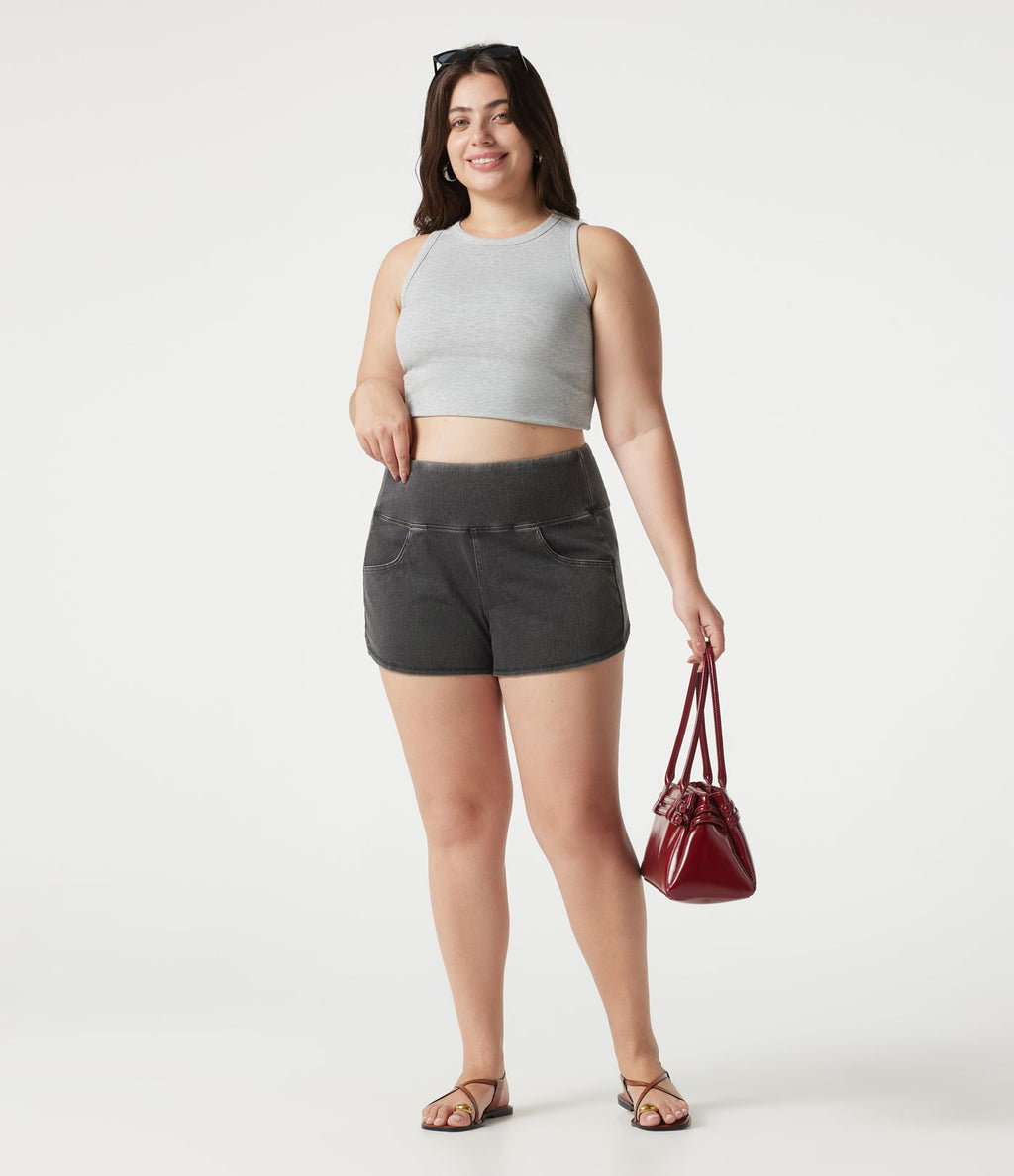 Short en jean Halara Flex™ skinny décontracté grande taille ventre plat, taille haute, ourlet arrondi, à poches