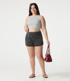 Short en jean Halara Flex™ skinny décontracté grande taille ventre plat, taille haute, ourlet arrondi, à poches