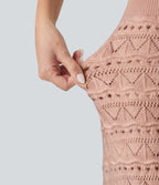 Jupe mini décontractée 2 en 1 taille haute en maille ajourée avec poches — longueur allongée