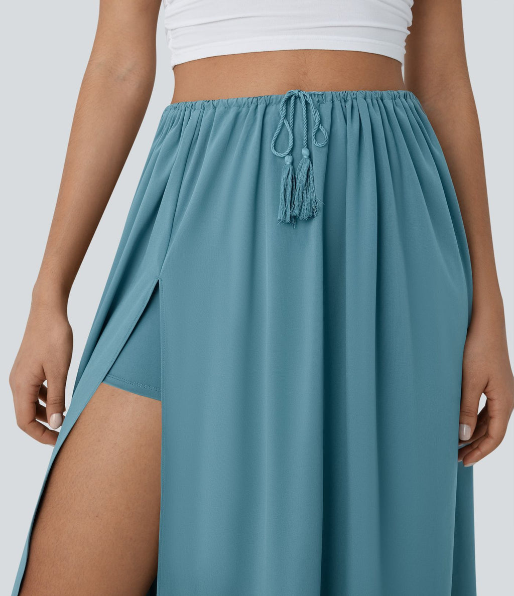 Jupe midi fluide fendue de plage 2 pièces taille haute à séchage rapide Breezeful™ avec cordon de serrage