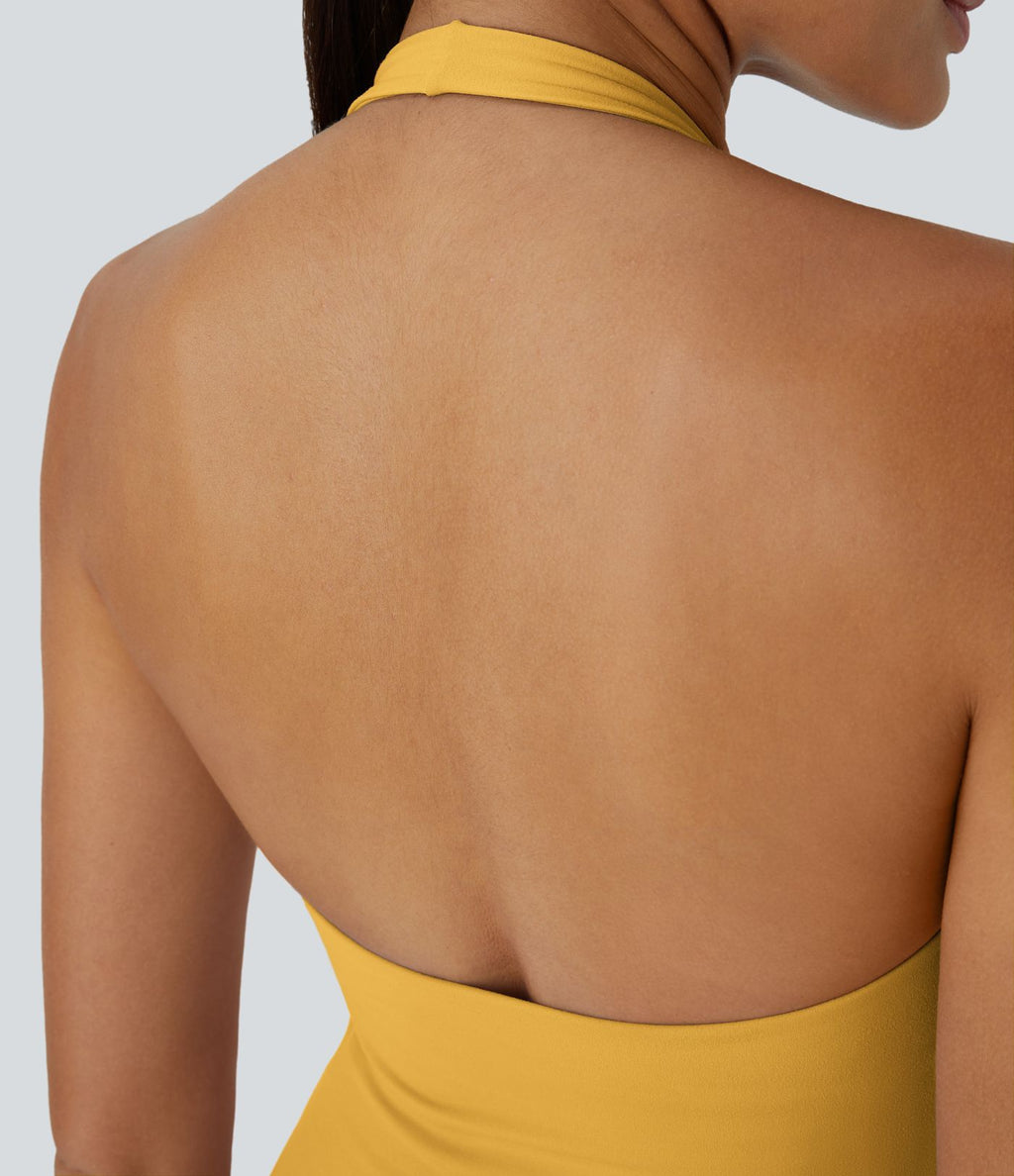 Softlyzero™ Plush Robe Sport Mini 2-en-1 à Poches Dos Nu et Col Halter