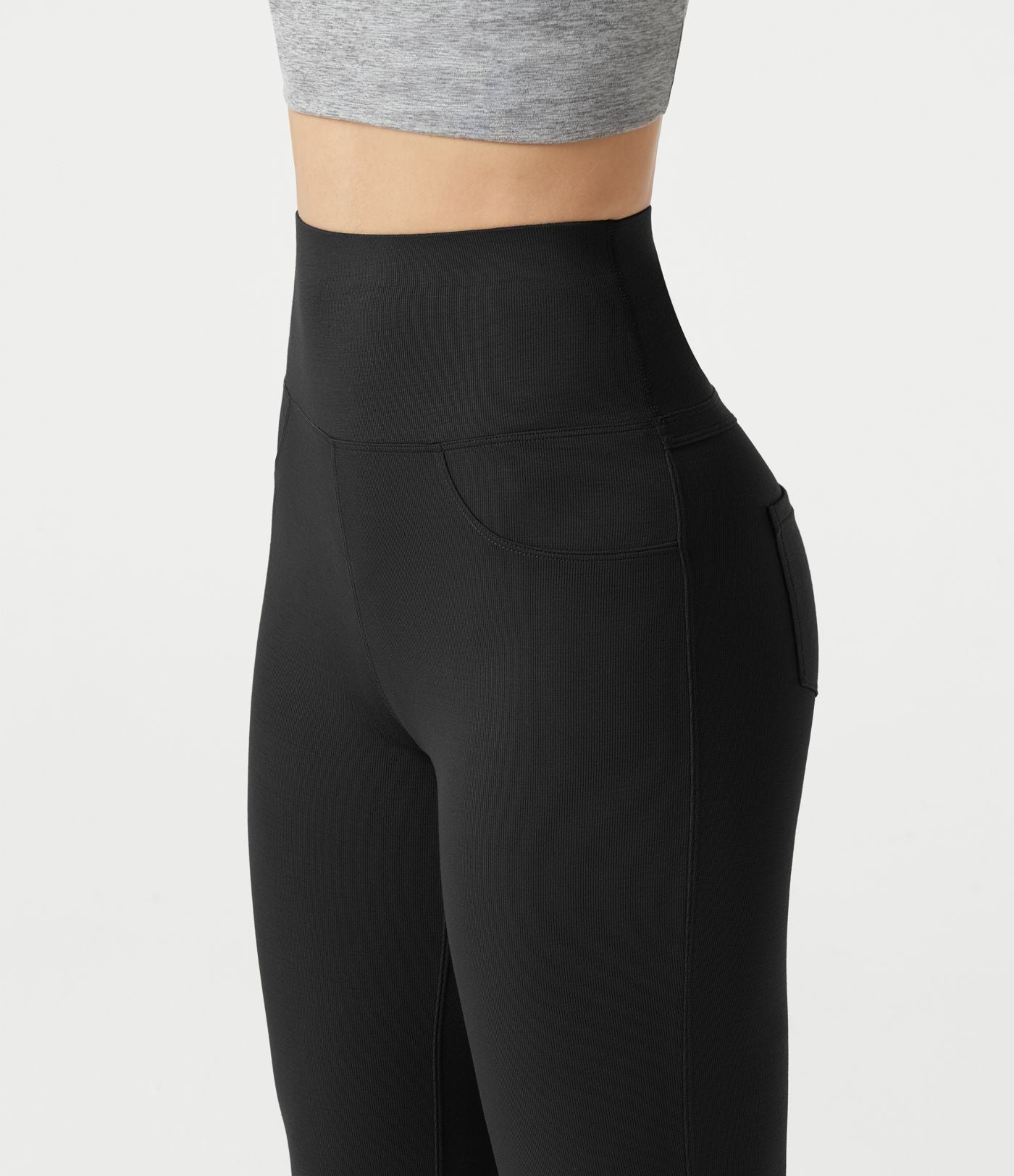 Pantalon bootcut décontracté, taille haute, à poches