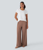 Pantalon large fluide taille haute avec poches latérales