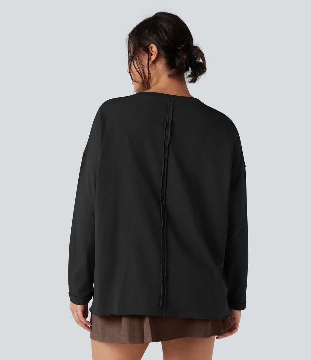 T-shirt coton oversize col rond manches longues