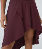 Breezeful™ Jupe Danse Fluide 2-en-1 à Taille Haute Volants Asymétriques Haut-Bas et Séchage Rapide