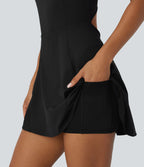 Softlyzero™ Airy Robe Sport de danse courte 2-en-1 avec dos nu croisé, encolure en U et poches latérales