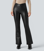 Pantalon évasé asymétrique polaire PU gainant extensible taille haute avec poches
