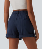Short casual à rayures 12,5 cm taille haute avec poches
