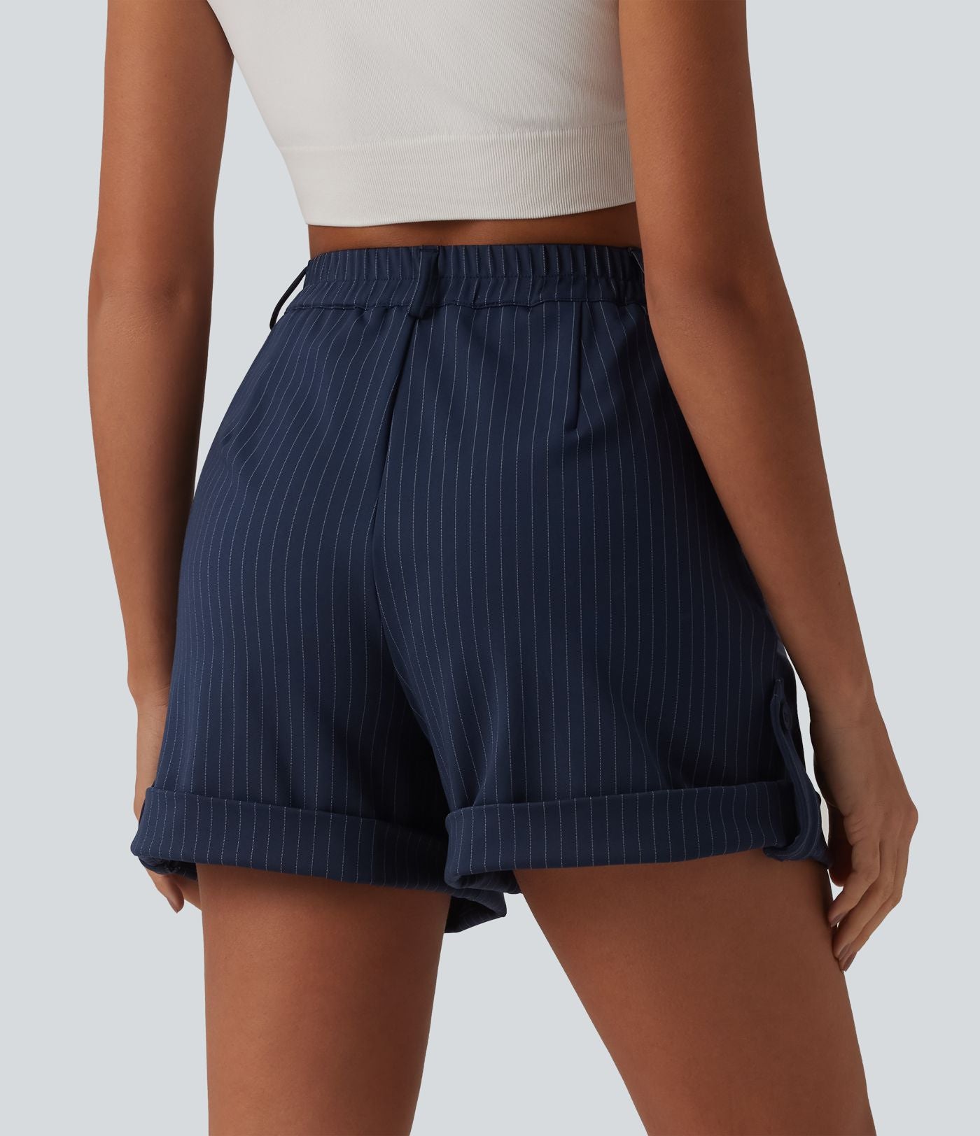 Short casual à rayures 12,5 cm taille haute avec poches