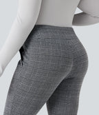 Pantalon tailleur skinny Halara Flex™ grande taille taille haute pied-de-poule à carreaux avec poches