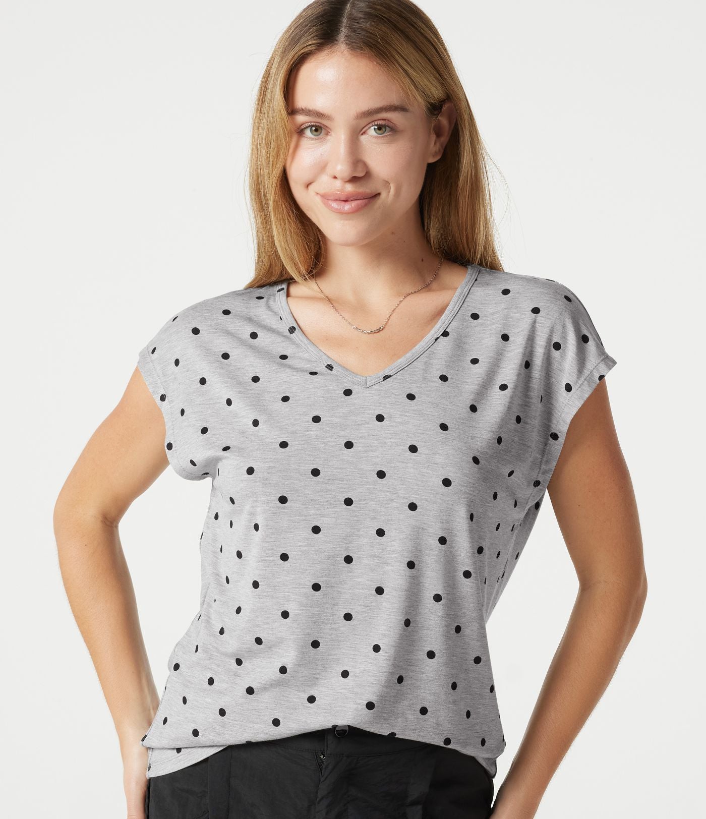 T-shirt casual col V à manches courtes à pois
