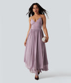 Robe longue à bretelles en résille superposée avec laçage et soutien-gorge intégré