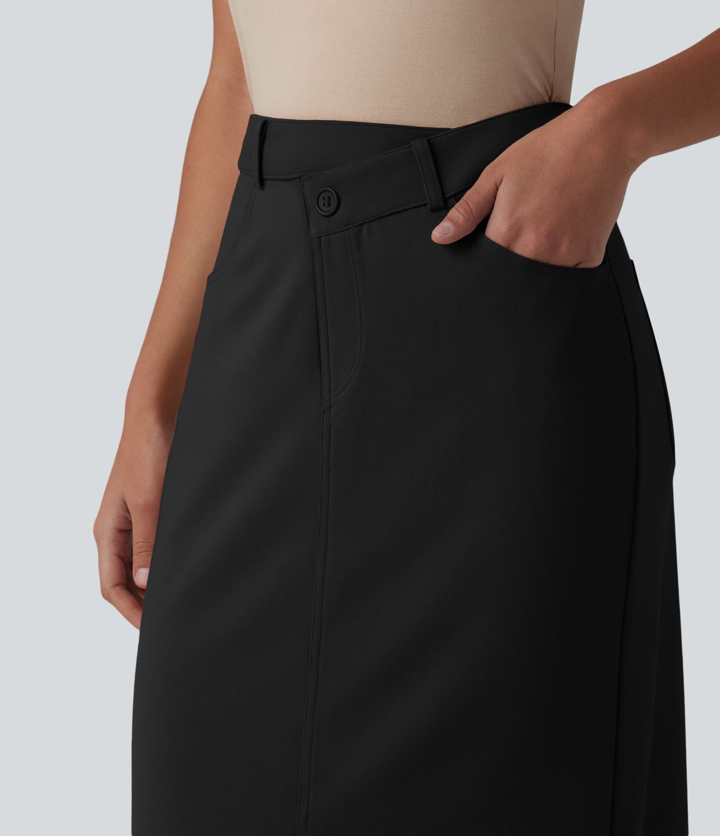 Jupe crayon midi tailleur asymétrique taille moyenne fendue avec poches