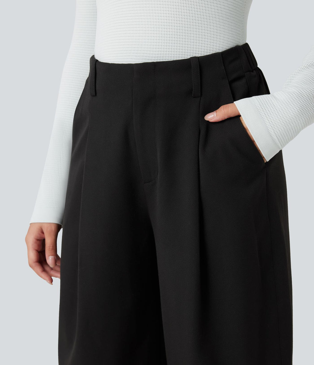 Pantalon barrel taille haute avec poches