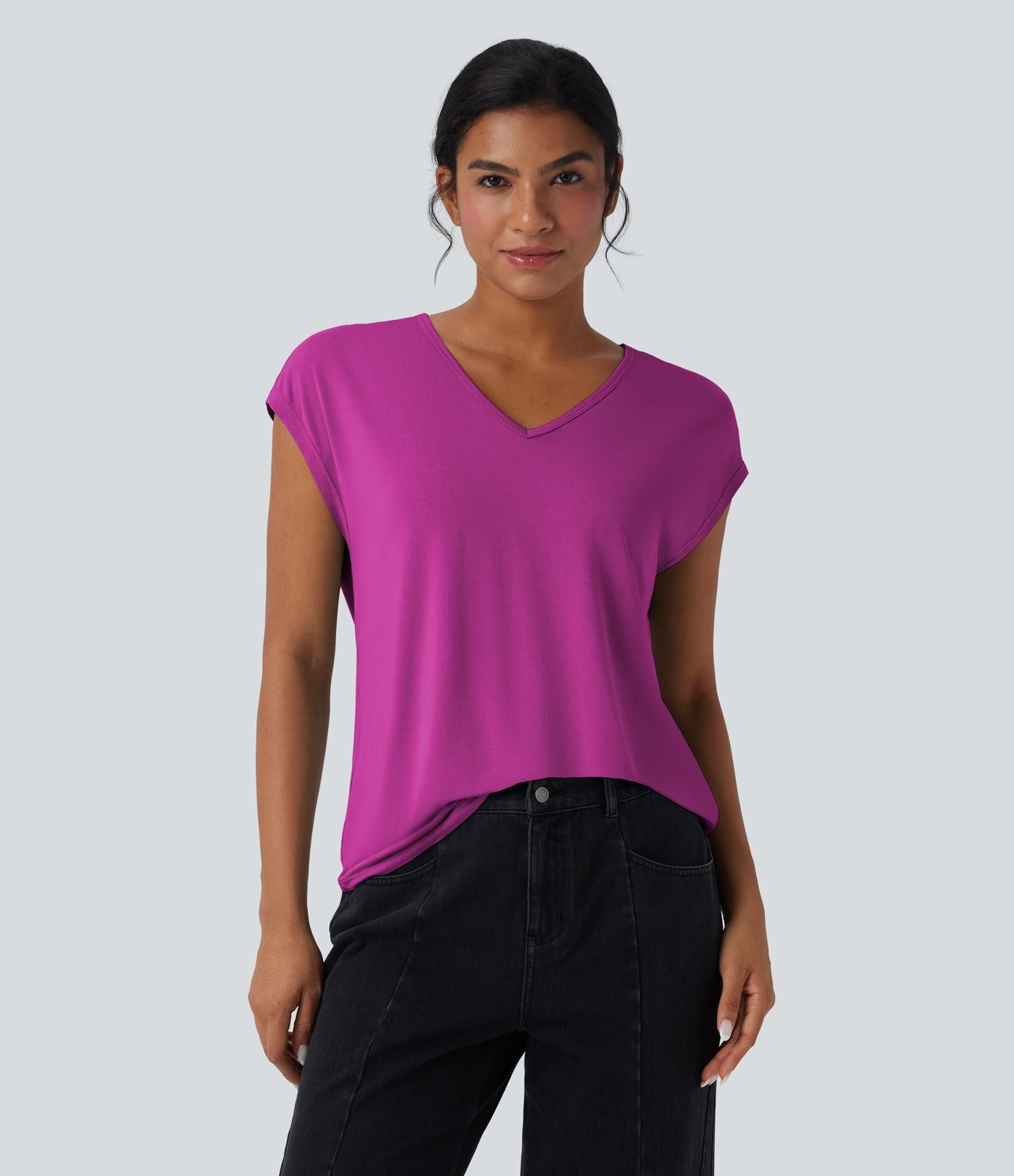 T-shirt casual col V manches courtes